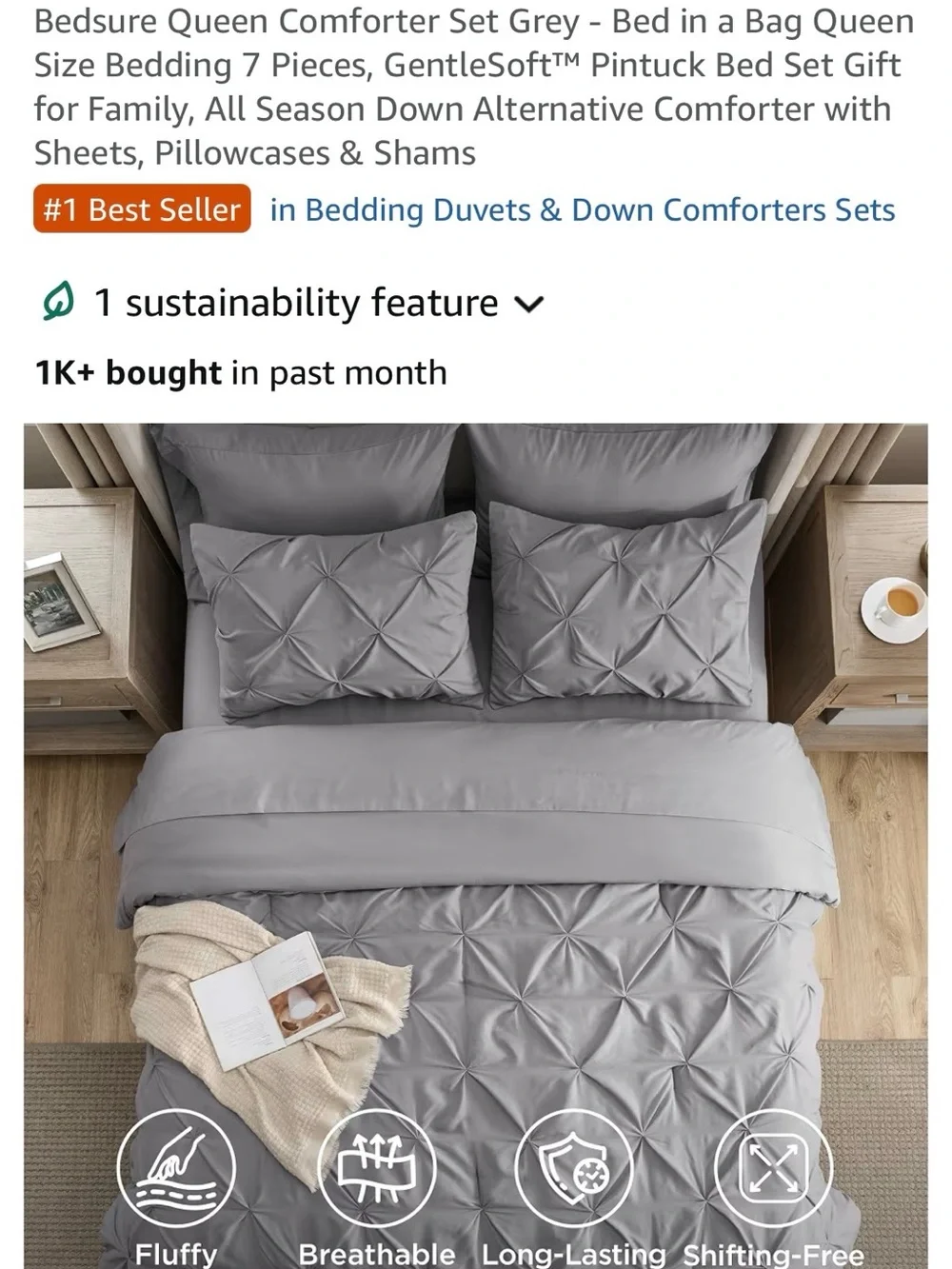Plush Comforter Set in Grey Complete Bedding Ensemble. New